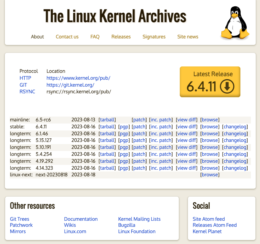 kernel downlaod page