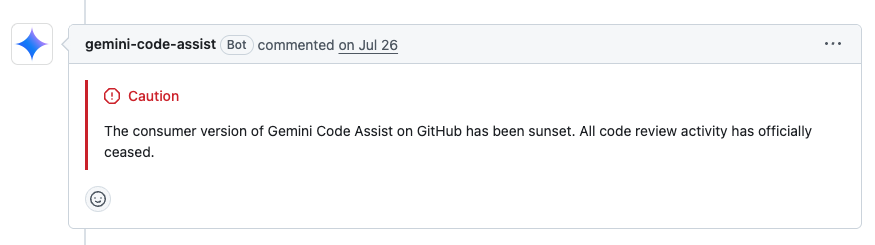Gemini Code Assist 봇이 남긴 서비스 종료 안내 코멘트